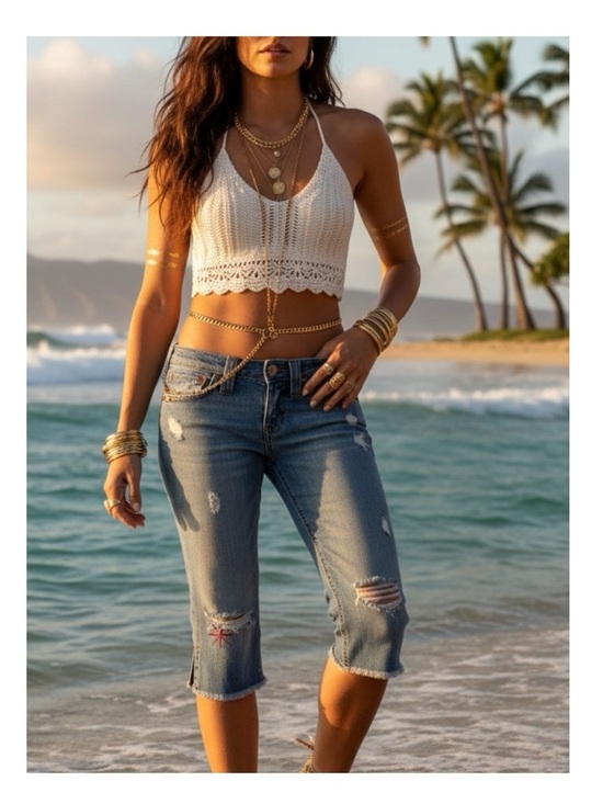 True Religion Denim - HTF: Y2K new True Religion ❉ Joey Vintage Beaded Cropped Jeans ❉ Saddle Back 25